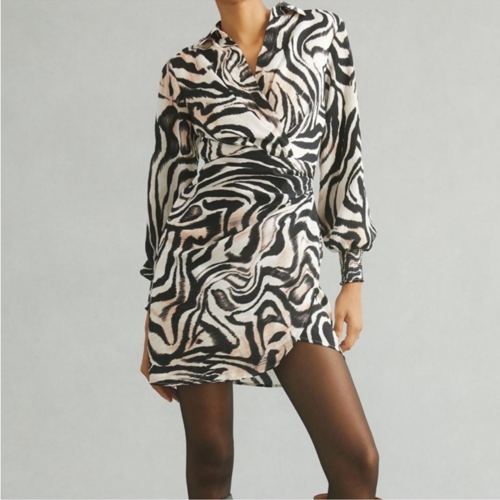 By Anthropologie Black Cream Zebra Animal Print Long Sleeve Dress Size 24W